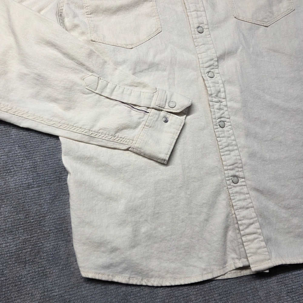 Wrangler Mens Western Snap Shirt Off White Cream Cotton Long Sleeve Large - Picture 2 of 15